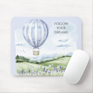 Lavender Stripes Hot Air Balloon Hills Flowers Mouse Mat