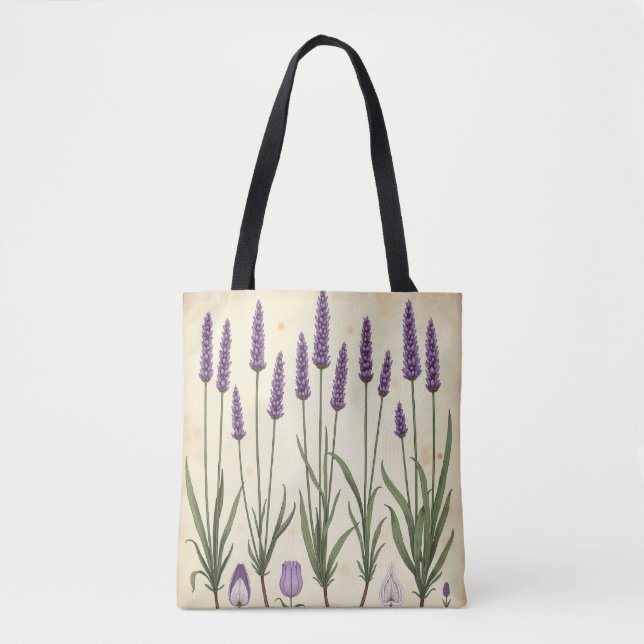 Lavender Study – Vintage Botanical AOP Tote Bag (Front)