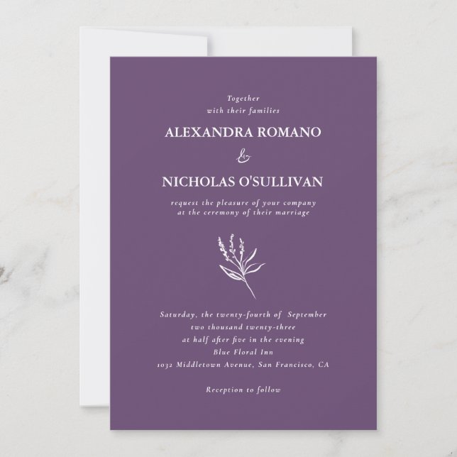 Lavender Sumple Modern Floral Wedding Invitation (Front)