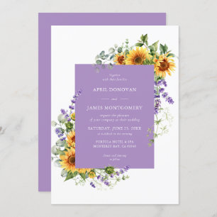 Lavender Sunflower Floral Frame Wedding Invitation
