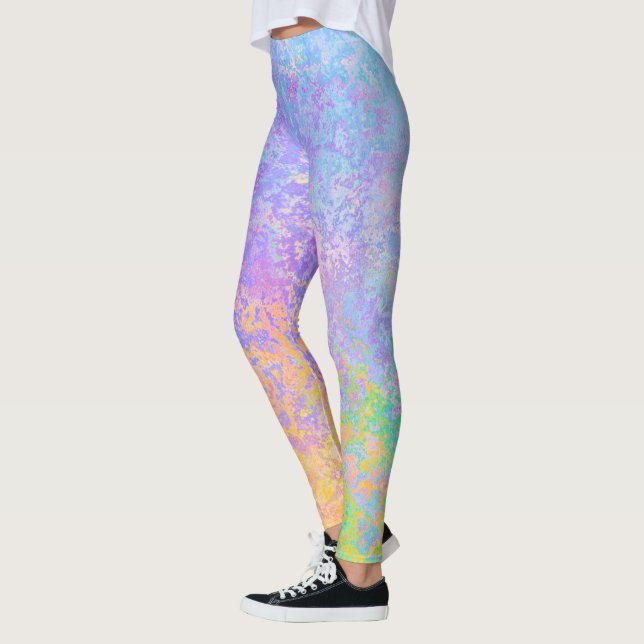 Lavender Sunrise Pastel Neon Alcohol Ink Abstract Leggings (Left)