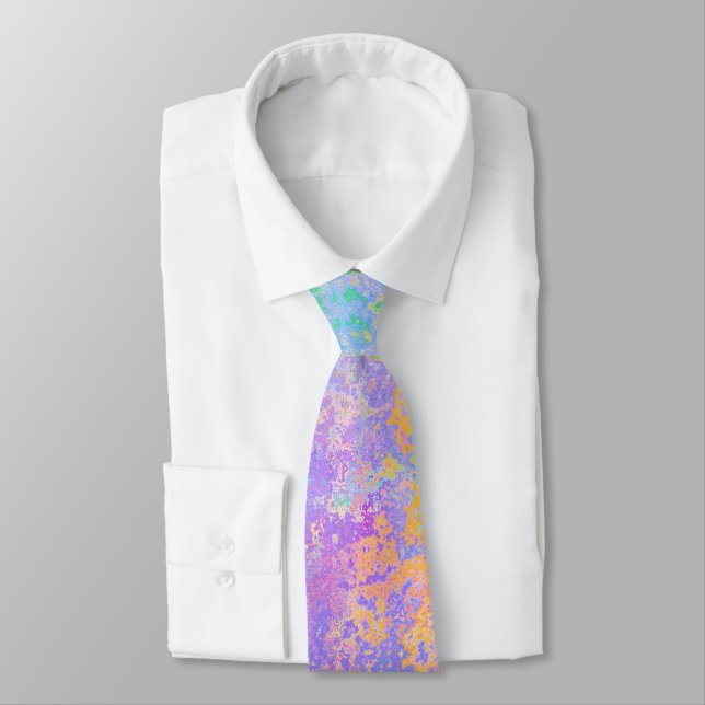 Lavender Sunrise Pastel Neon Alcohol Ink Abstract Tie (Tied)