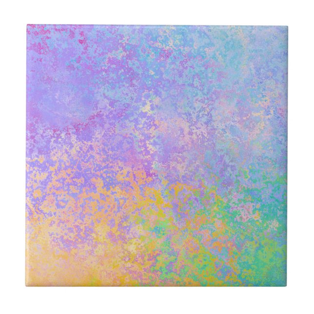 Lavender Sunrise Pastel Neon Alcohol Ink Abstract Tile (Front)