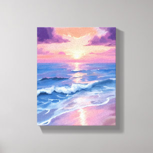 Lavender Sunset Purple Beach Ocean Watercolor Canvas Print