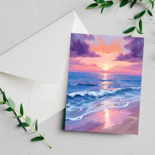 Lavender Sunset Purple Beach Ocean Watercolor Card