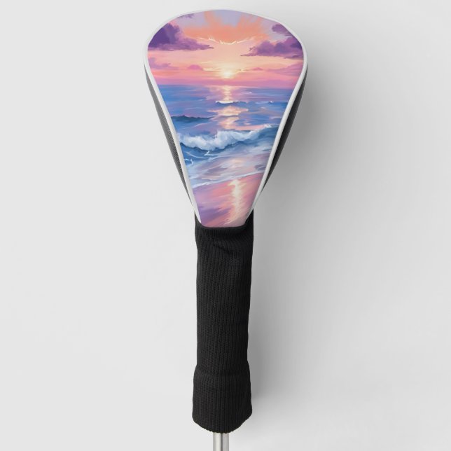 Lavender Sunset Purple Beach Ocean Watercolor Golf Head Cover (Front)