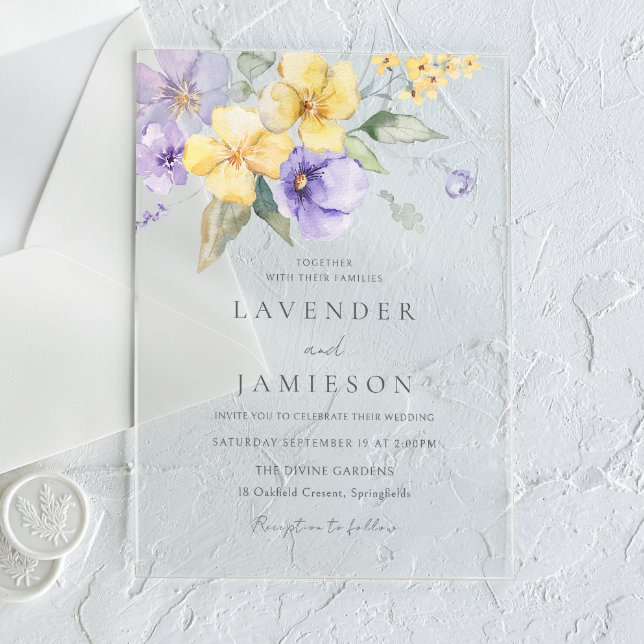 Lavender & Sunshine Floral Summer Wedding Acrylic Invitations (Creator Uploaded)