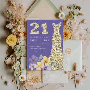 Lavender & Sunshine Gold Gown 21st Birthday Party Invitation