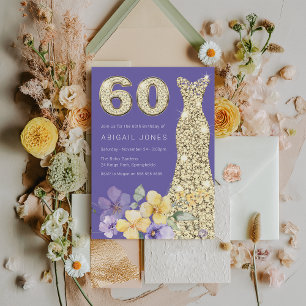 Lavender & Sunshine Gold Gown 60th Birthday Party Invitation