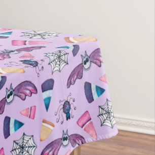 Lavender Sweet Halloween Bats & Spiders Tablecloth