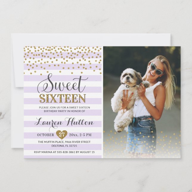 Lavender Sweet Sixteen 16th Birthday Party Photo Invitation (Front)