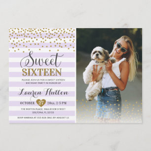 Lavender Sweet Sixteen 16th Birthday Party Photo Invitation