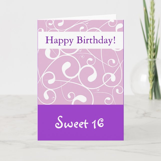 Lavender Swirl, Happy Birthday Sweet 16 Card (Front)