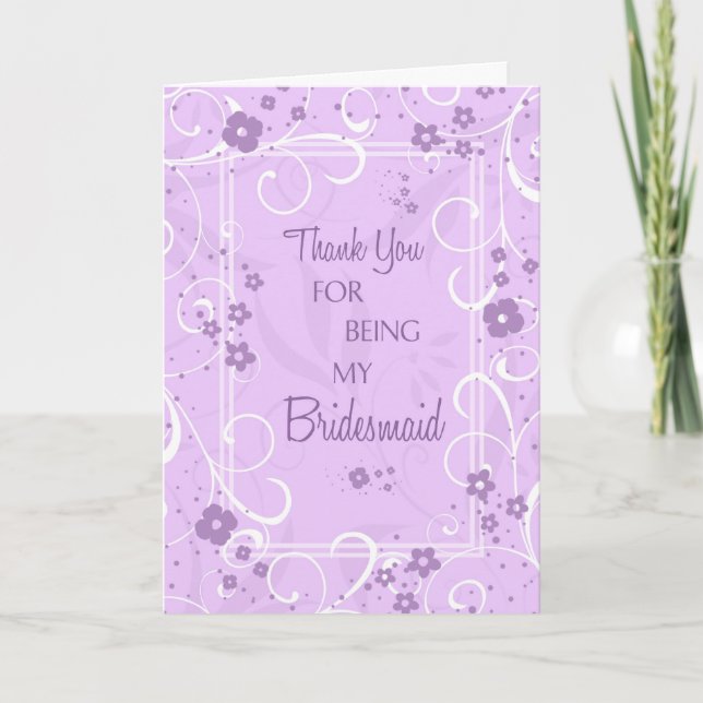 Lavender Swirls Thank You Bridesmaid Card (Front)