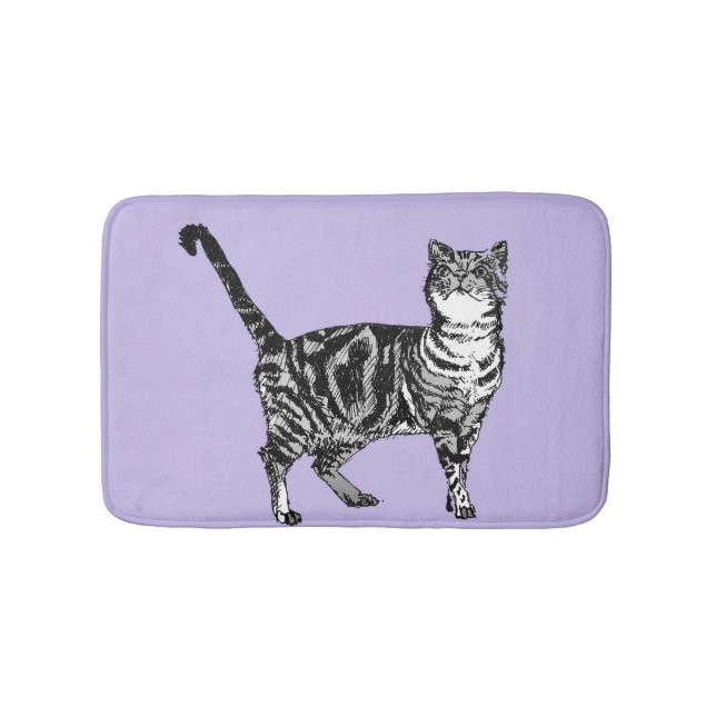 Lavender Tabby Cat Pastel Girls Cats pets Bath Mat (Front)