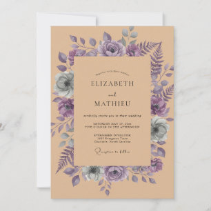 Lavender Tan Leafy Wedding Invitation