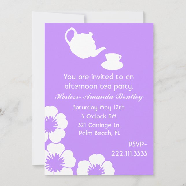 Lavender Tea Party Invitation (Front)