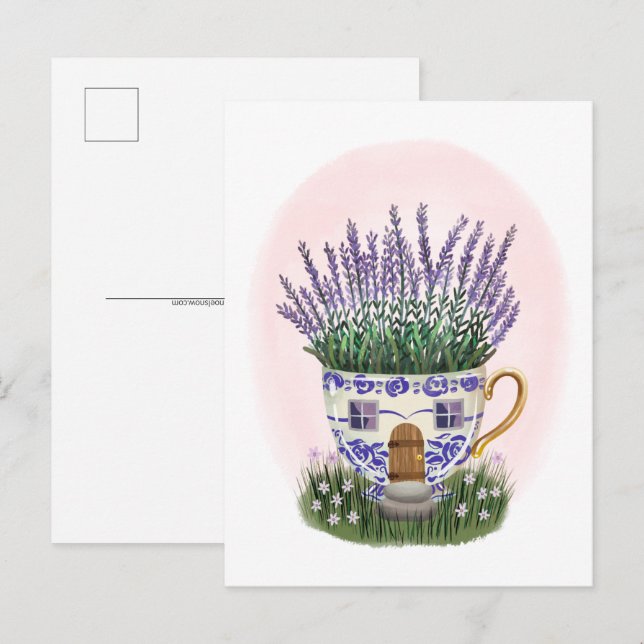 Lavender Teacup Cottage Postcard (Front/Back)