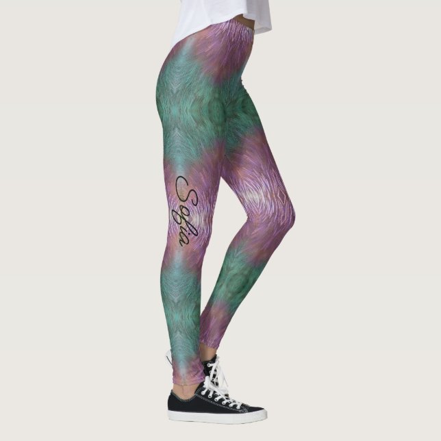 Lavender & Teal Green Personalise Name Quality Leggings (Right)