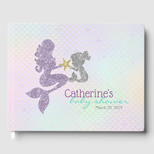 Lavender & Teal Mermaid Baby Shower Guest Book (Front)