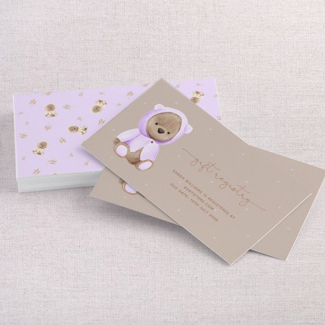Lavender Teddy Bear Baby Shower Gift Registry Business Card (Creator Uploaded)