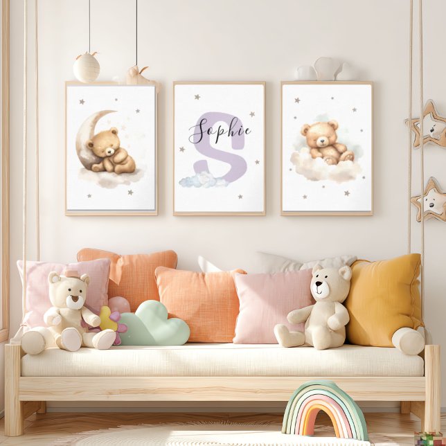 Lavender Teddy Bear Nursery Wall Art Custom Name (Creator Uploaded)