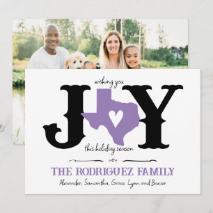 Lavender Texas JOY Photo Holiday Card
