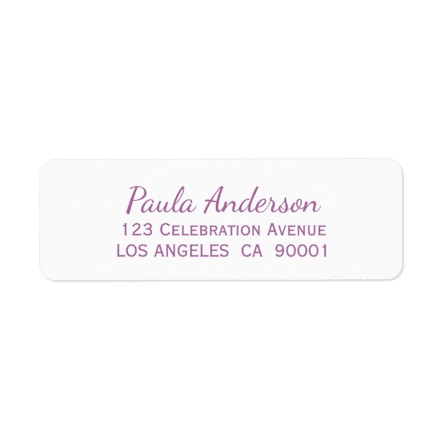 Lavender Text Wedding Return Address Label (Front)