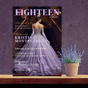 Lavender Themed Eighteenth Birthday Magazine Style Invitation