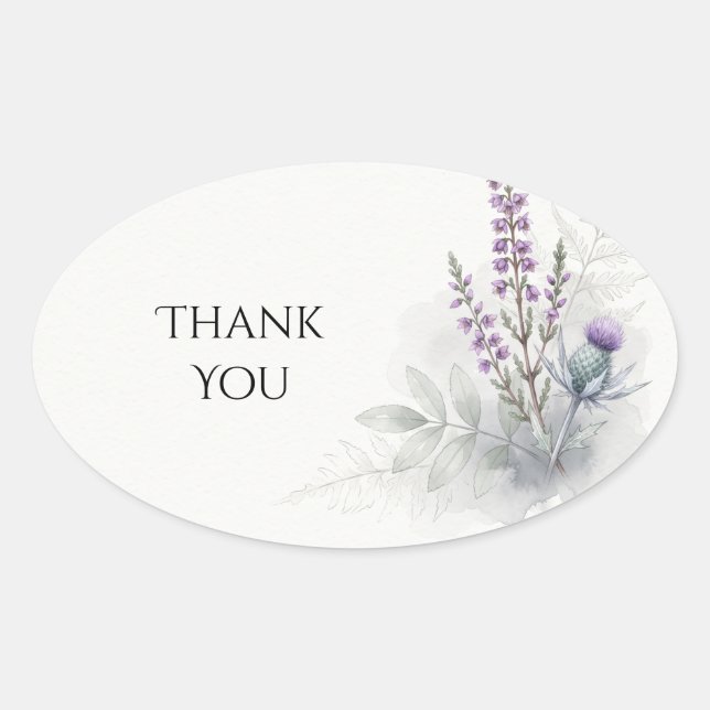 Lavender Thistle Botanical Thank You Sticker (Front)