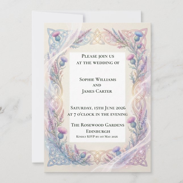 Lavender Thistle Celtic Wedding Invitation (Front)