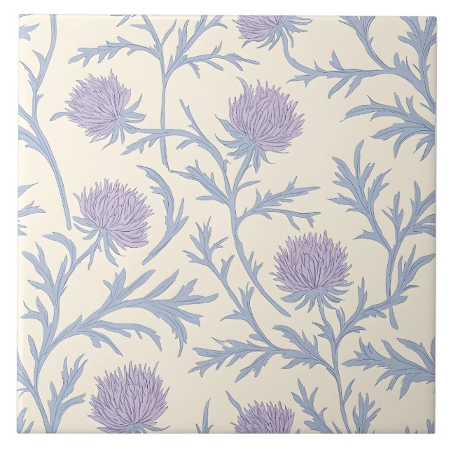 Lavender Thistle Floral Flower Pattern Tile (Front)