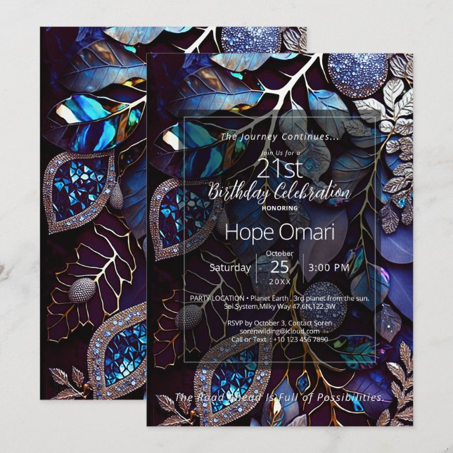 Lavender Thunder | Botanical Gemstone Abstract Invitation (Front/Back)