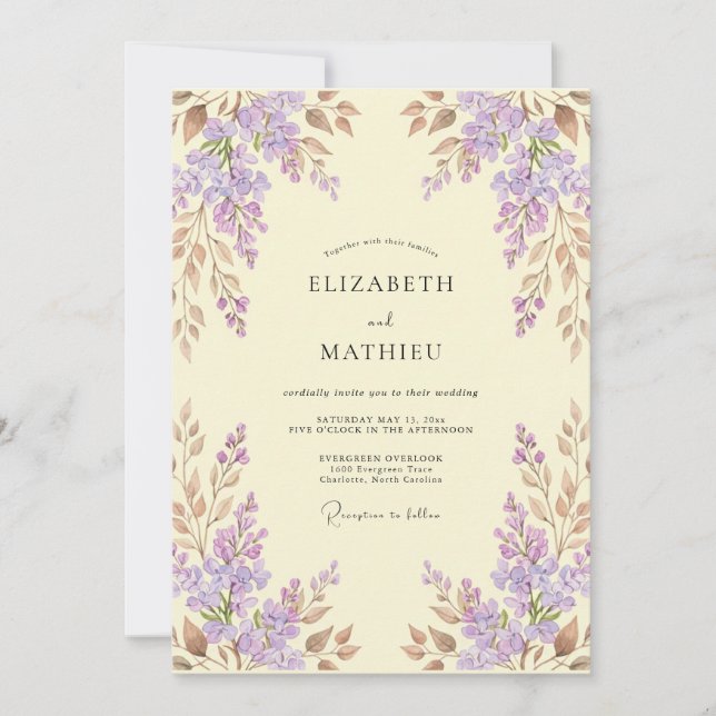 Lavender Timeless Spring Wedding Invitation (Front)