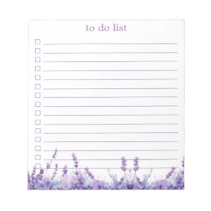 Lavender To Do List Boho Chic Minimalist Floral  Notepad