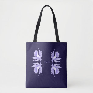 Lavender to Light Purple Orchids on Haiti Blue Tote Bag