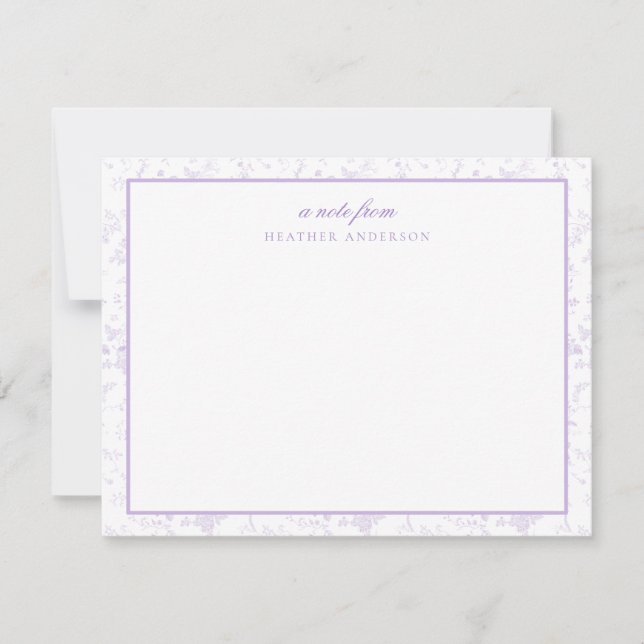 Lavender Toile Floral Personalised Stationery Card (Front)