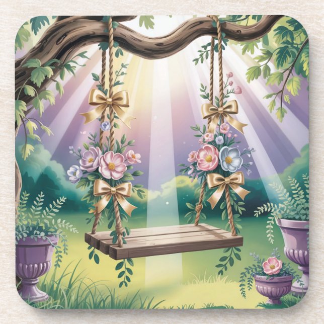 Lavender Tree Swing Plastic Coaster Set (Front)
