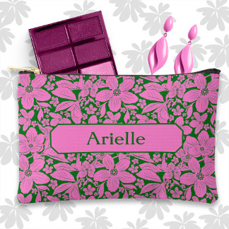 Lavender Tropical Floral on Green Accessory Pouch