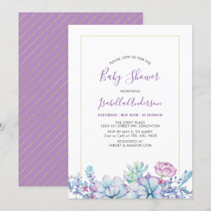 Lavender   Tropical Succulents Summer Baby Shower Invitation