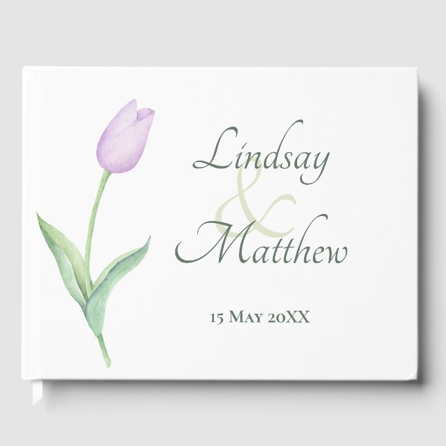 Lavender Tulip Solo modern Wedding Guest Book (Front)