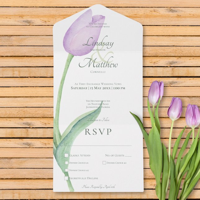 Lavender Tulip Solo Purple Modern Dinner All In One Invitation (Lavender Tulip Solo Purple Modern Dinner All In One Invitation)