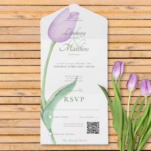 Lavender Tulip Solo Purple Modern QR Code All In One Invitation