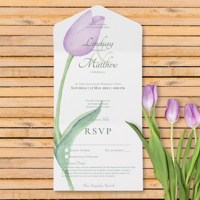 Lavender Tulip Solo Purple No Dinner with Details All In One Invitation (Lavender Tulip Solo Purple No Dinner with Details All In One Invitation)