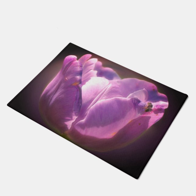 Lavender Tulip With Tiny Bee Close Up   Doormat (Angled)