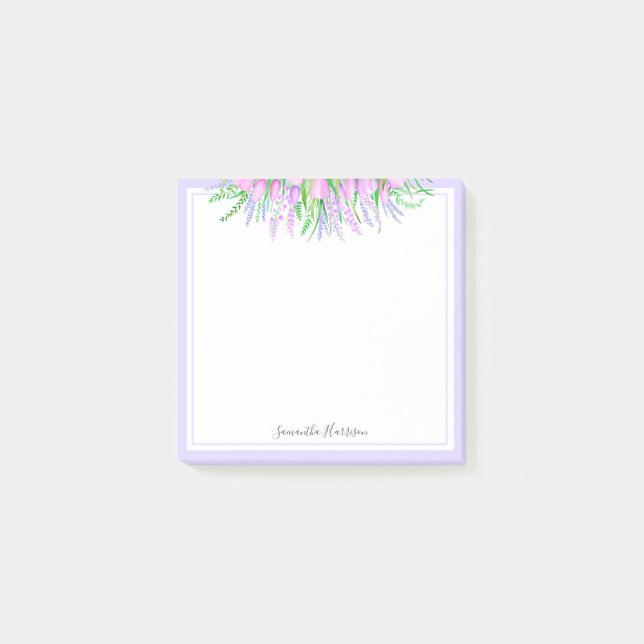 Lavender Tulips Bouquet Spring Vibes Floral 3x3 Post-it Notes (Front)