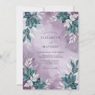 Lavender Turquoise Leafy Wedding Invitation