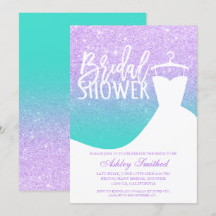 Lavender turquoise mermaid dress Bridal shower Invitation
