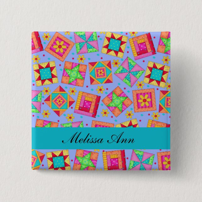 Lavender Turquoise Patchwork Quilt Name Badge (Front)