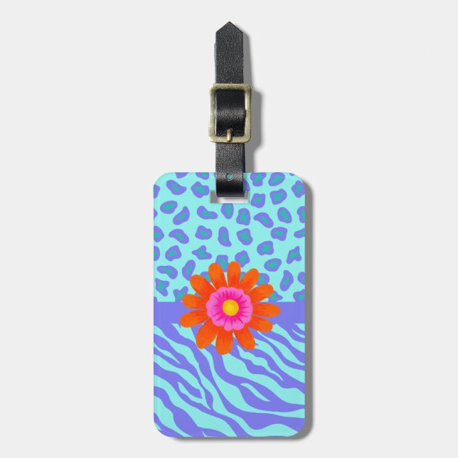 Lavender & Turquoise Zebra & Cheetah Skin Custom Luggage Tag (Front Vertical)
